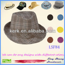 LSF84 Ningbo Lingshang Brown barato por atacado verificou o chapéu unisex de Fedora
